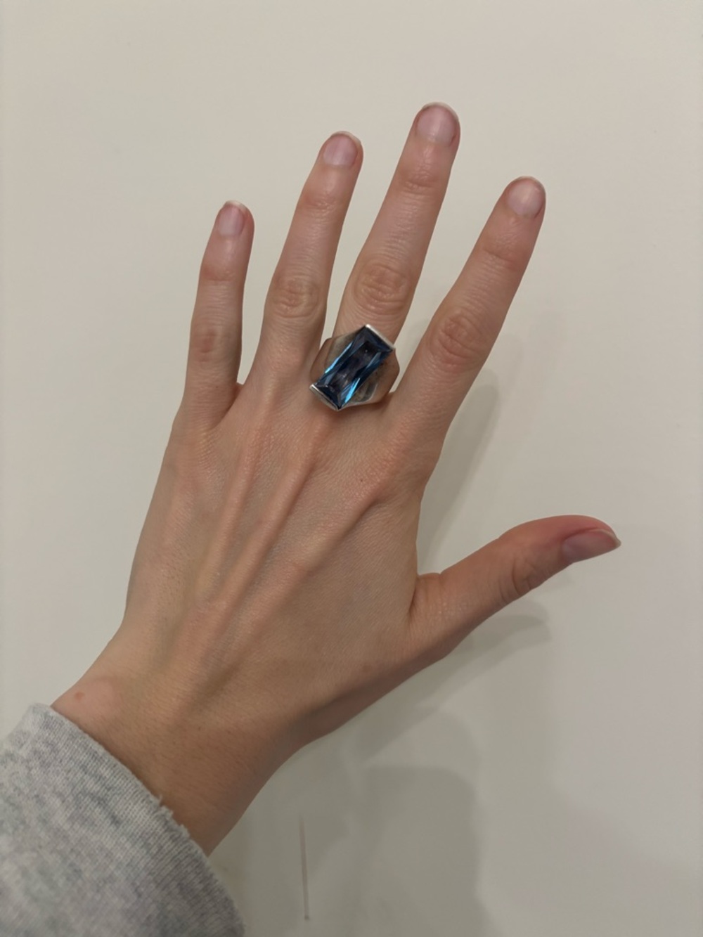 Vintage 925 Sterling Silver Statement Cocktail Blue Topaz Ring Size 9